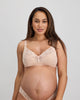 Model wears Bendon Nurture Maternity Bra in LATTE. On body front view