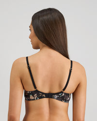 Model wears Lost Paradise Contour Bra in BLACK PRINT. On body back view