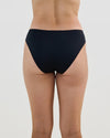 Model wears Lacey Bikini in BLACK. On body back view