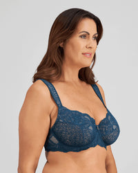 Model wears Midnight Express Underwire Bra in REFLECTING POND. On body side view