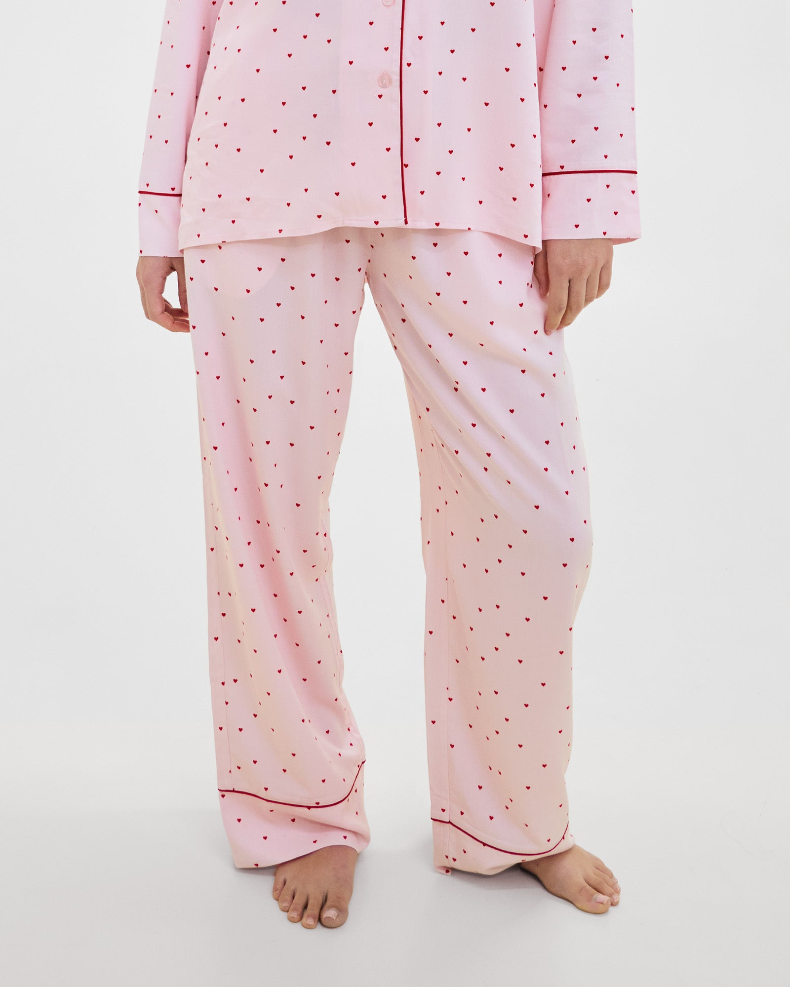 Hearts In Cabana Long Pj Pant in MINI HEART PRINT. Flat lay front view