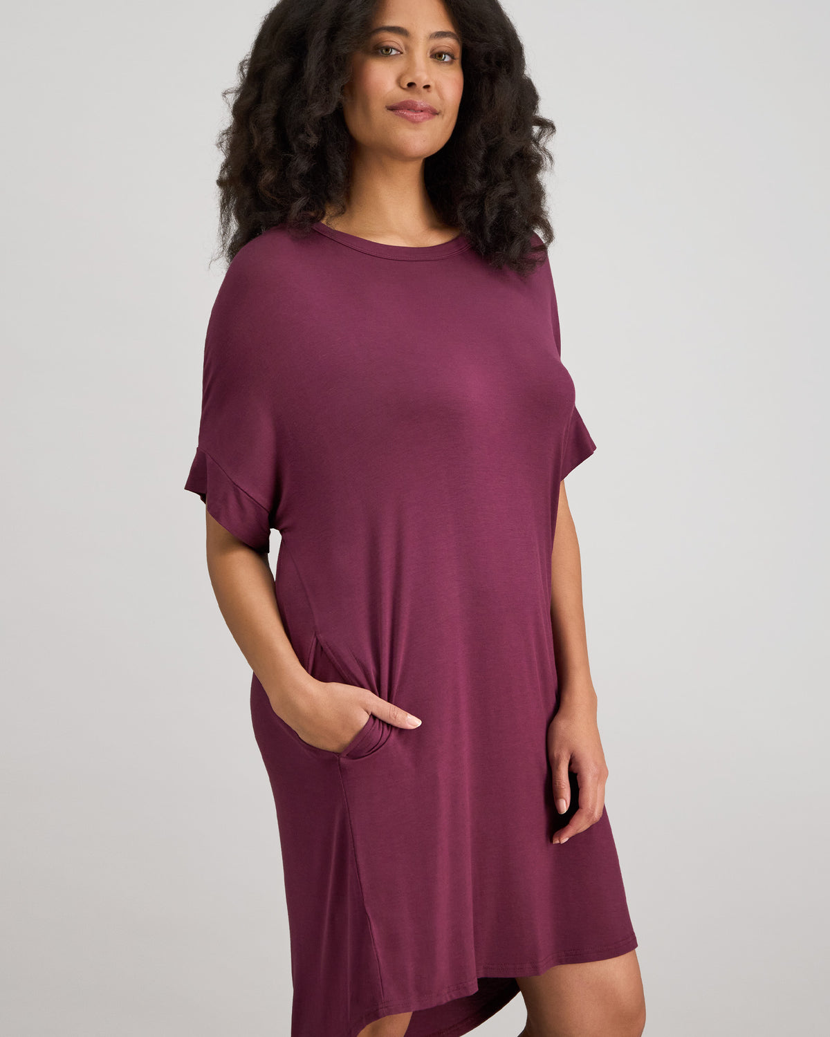 Model wears Belle Bamboo Nightie in FIG. On body side view