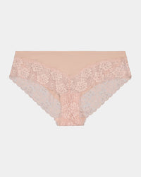 Lace Trim Brazilian in LATTE. Flat lay front view