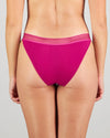 Model wears Stripe Elastic & Papertouch Tanga in FANTASY FUCHSIA. On body back view