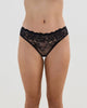 Model wears Lacey Bikini in BLACK. On body front view