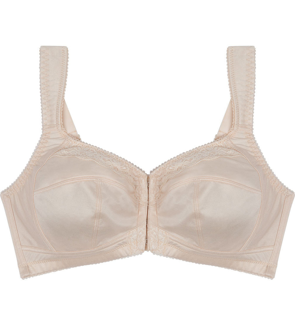 Ultimate Comfort Front Closure Wire Free Front Opening Bra in PINK CHAMPAGNE. Flat lay front view