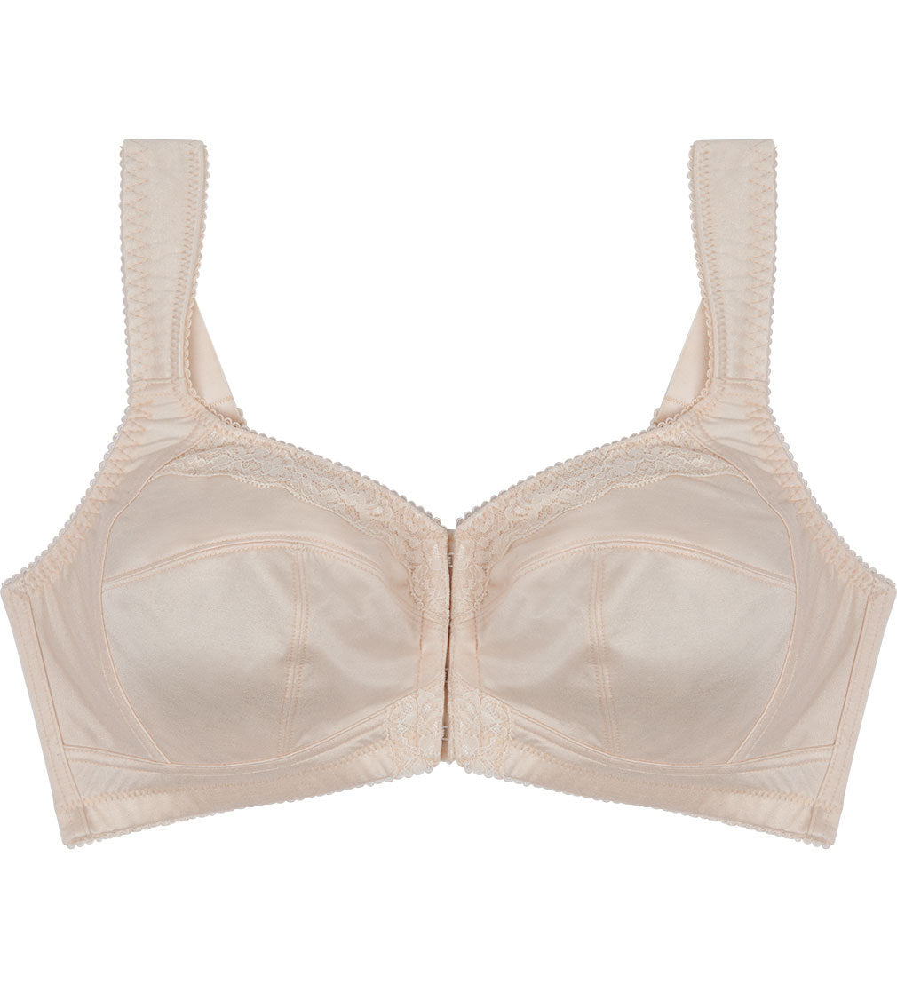 Ultimate Comfort Front Closure Wire Free Front Opening Bra in PINK CHAMPAGNE. Flat lay front view