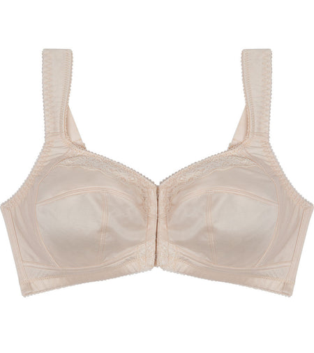 Ultimate Comfort Front Closure Wire Free Front Opening Bra in PINK CHAMPAGNE. Flat lay front view