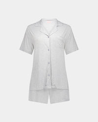Belle Bamboo Short PJ in LIGHT GREY MARLE. Flat lay front view