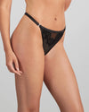 Model wears Bianca Nera Thong in BLACK. On body side view