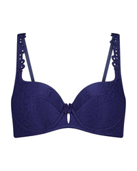 Damask Contour Bra in Medieval Blue. Flat lay front view
