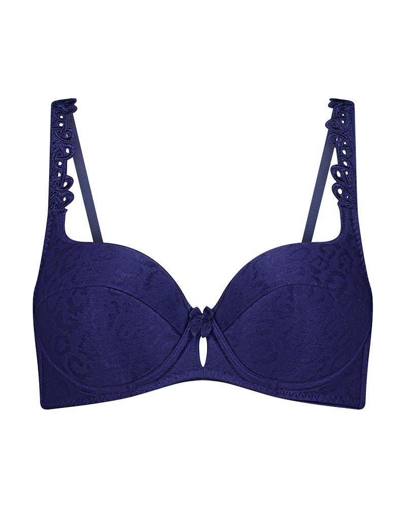 Damask Contour Bra in Medieval Blue. Flat lay front view