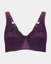 Charlotte Underwire Bra in PLUM PERFECT. Flat lay front view