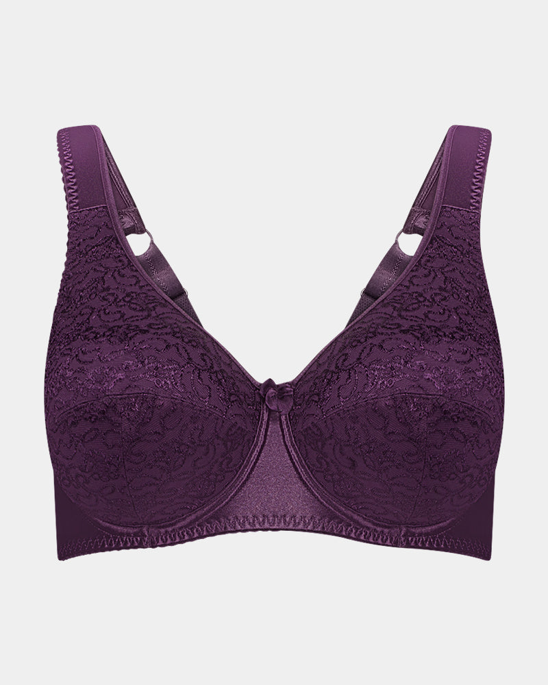 Charlotte Underwire Bra in PLUM PERFECT. Flat lay front view