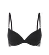 Stripe Elastic & Papertouch Push Up Bra in BLACK. Flat lay front view
