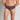Model wears Cotton Stretch Mens Brief in BLACK/RHUBARB STRIPE. On body front view