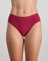 Model wears Body Cotton High Cut Brief in BEAUJOLAIS. On body front view
