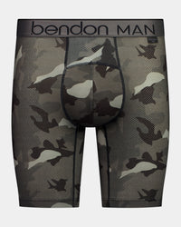 Everyday Active Mens Long Trunk Twin Pack in WINTER CAMO/BLACK. Flat lay front view