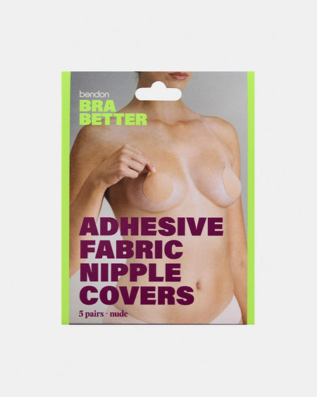 Model wears Adhesive Nipple Cover (x5) in Nude. On body front view