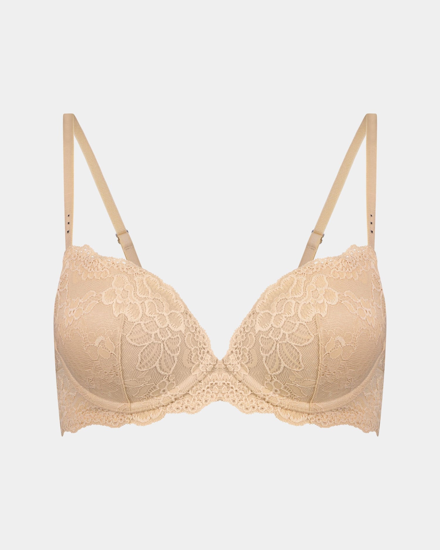 My Fit Lace Push Up Bra in FRAPPE. Flat lay front view