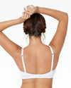 Model wears Simply Seamless Contour Bra in Basic Wht. On body back view