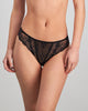 Model wears Sofia Thong in BLACK. On body front view