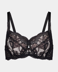 Aria Underwire Bra in BLACK. Flat lay front view