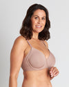 Model wears Comfit Collection Contour Bra in MOCHA. On body side view