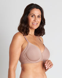 Model wears Comfit Collection Contour Bra in MOCHA. On body side view