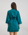 Model wears Sleigh The Night Robe in EVERGLADE. On body back view