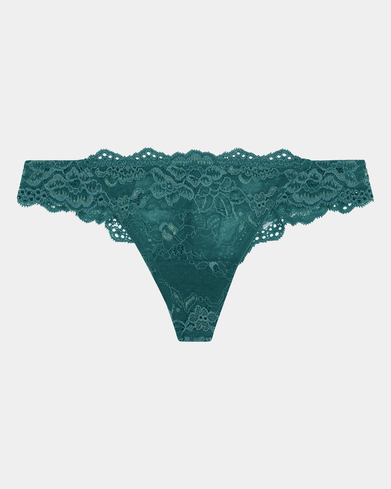 My Fit Lace Thong in MEDITERRANEA. Flat lay front view