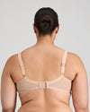 Model wears Faithful Underwire Bra in LATTE. On body back view