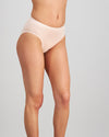 Model wears Body Cotton High Cut Brief Twin Pack in OXBLOOD RED/PEARL BLUSH. On body side view