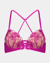 Heritage Bloom Push Up Front Opening Bra in FANTASY FUCHSIA. Flat lay front view
