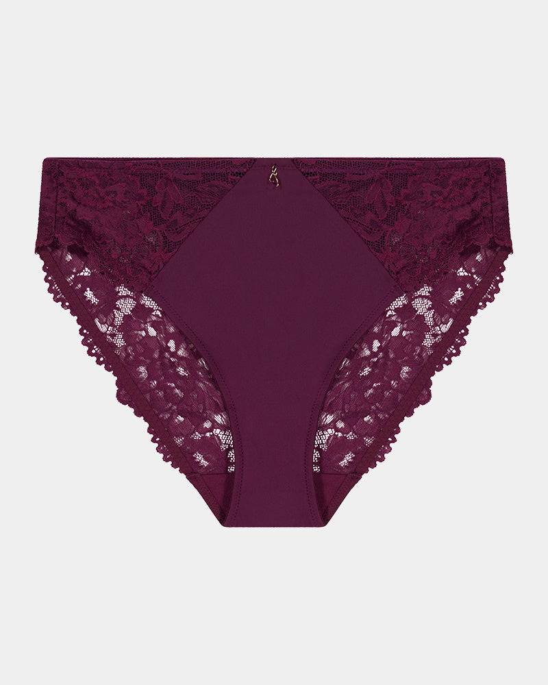 Laurel High Cut Brief in FIG. Flat lay front view