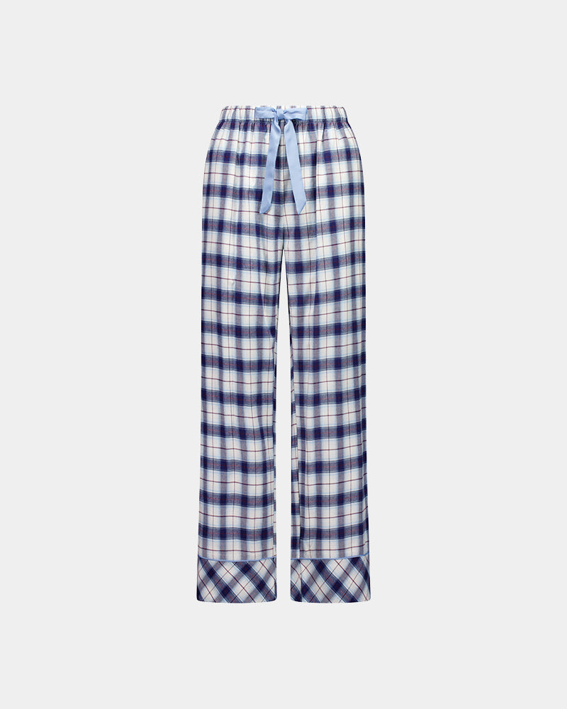 Cosy Flannel Long Pj Pant in NAVY BLAZER. Flat lay front view