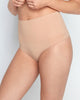 Model wears Bamboo Bodywear Thong in CARAMEL. On body front view