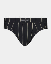 High Tech Cotton Mens Brief in BLACK STRIPE. Flat lay front view