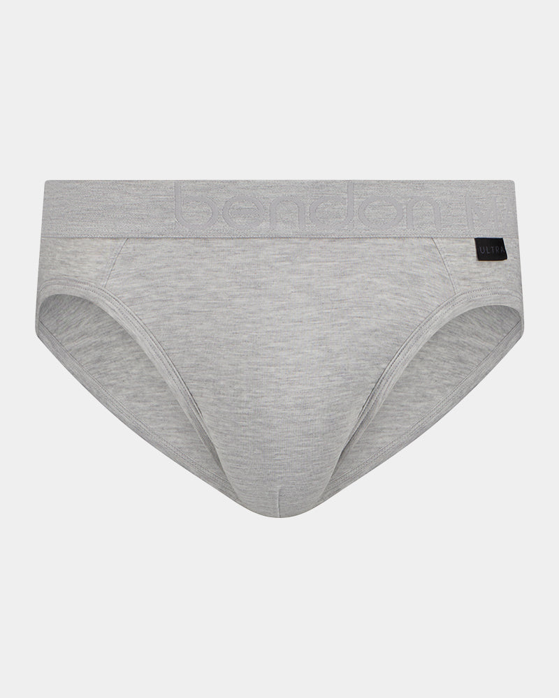 Bamboo Mens Brief in GREY MARLE. Flat lay front view