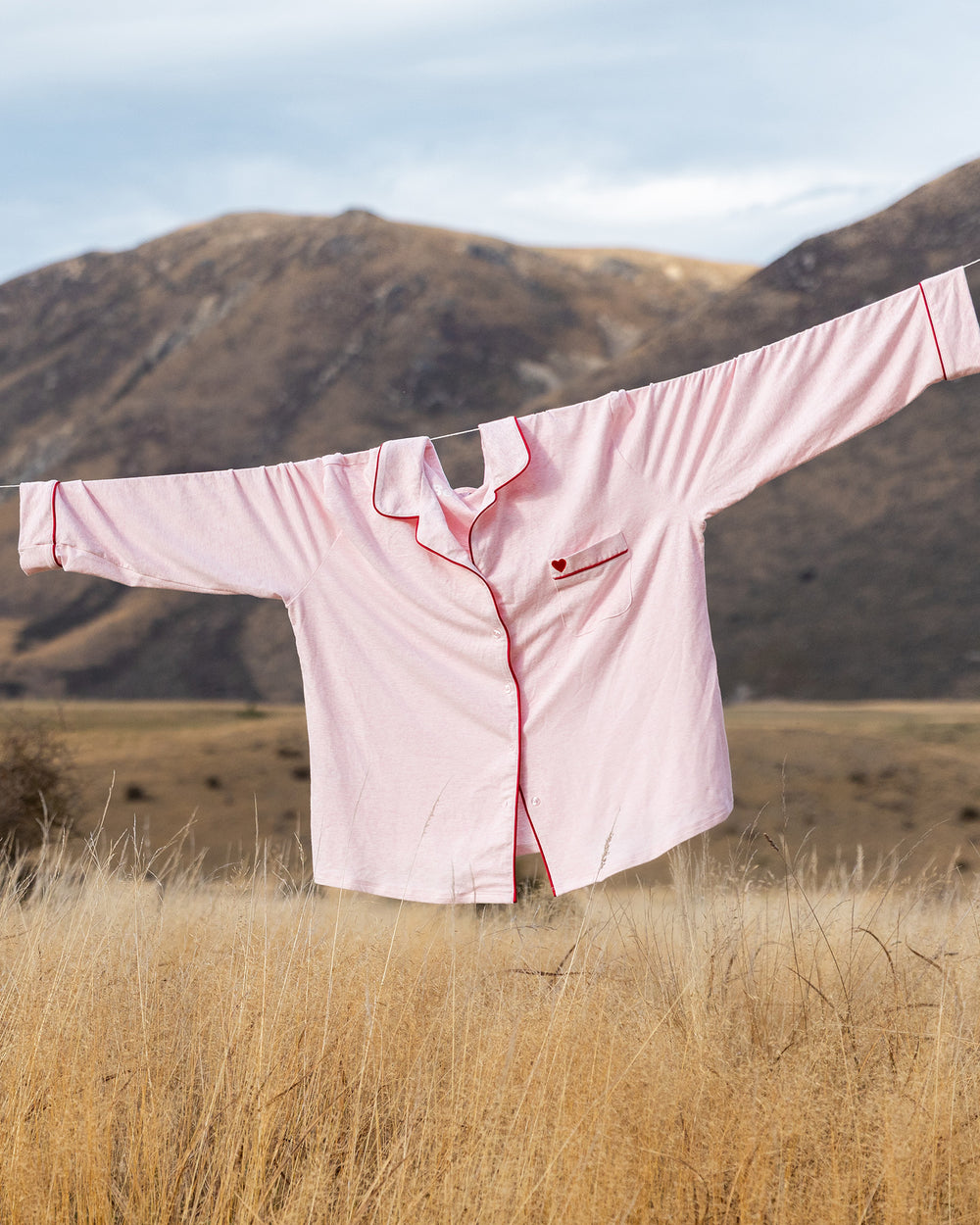 Dolce Long Pj in PINK MARLE. Flat lay front view