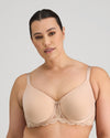 Model wears Lace Perfect Contour Bra in LATTE. On body front view