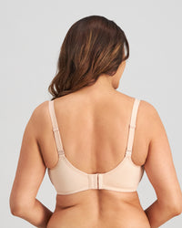 Model wears Bendon Restore Mastectomy Bra in LATTE. On body back view