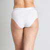 Model wears Cotton Logo Full Brief in WHITE. On body back view
