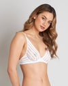 Model wears Morning Lola Underwire Bra in WHITE. On body side view