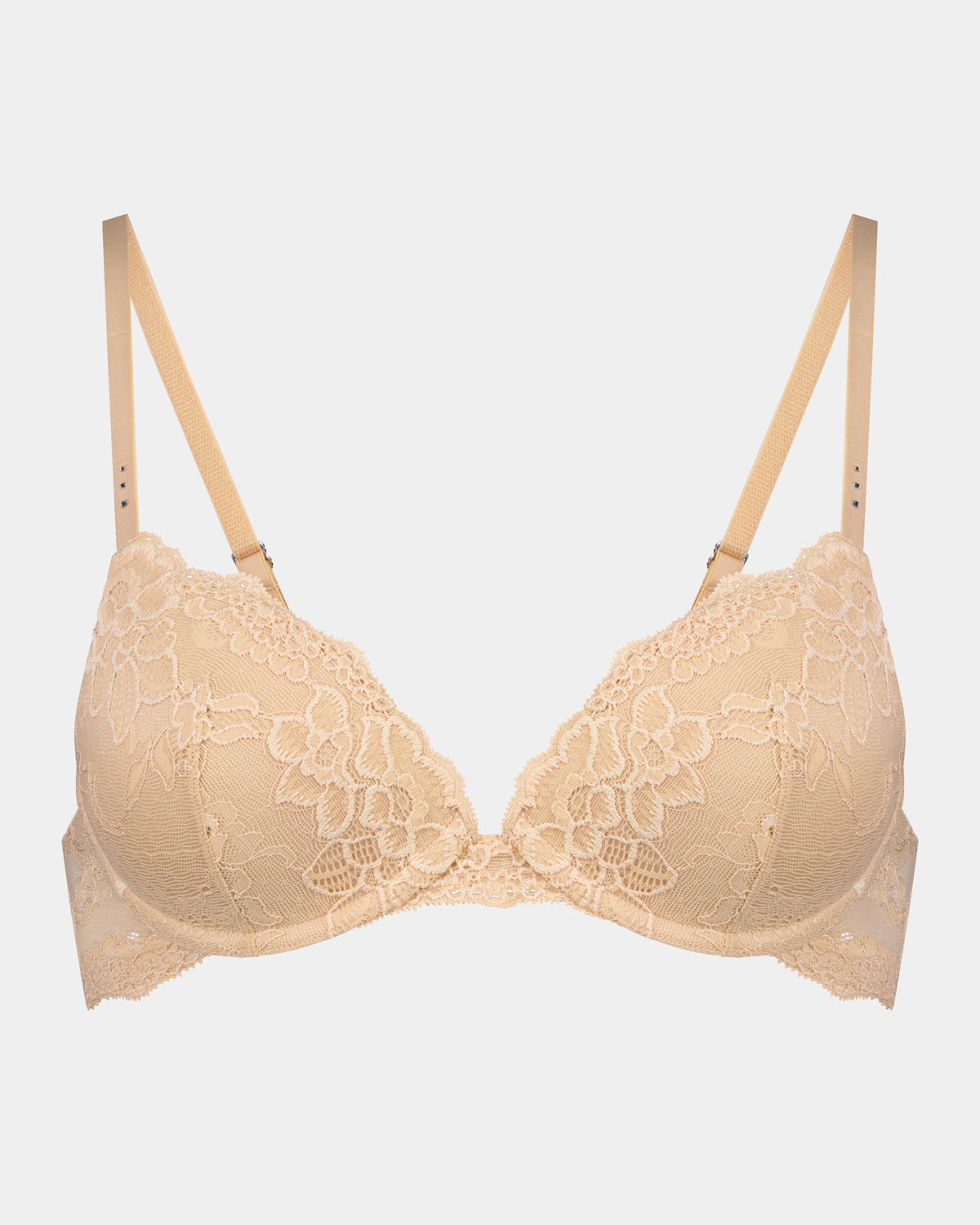 My Fit Lace Push Up Bra in FRAPPE. Flat lay front view