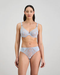 Amplify Underwire Bra in SKYWAY. Flat lay back view