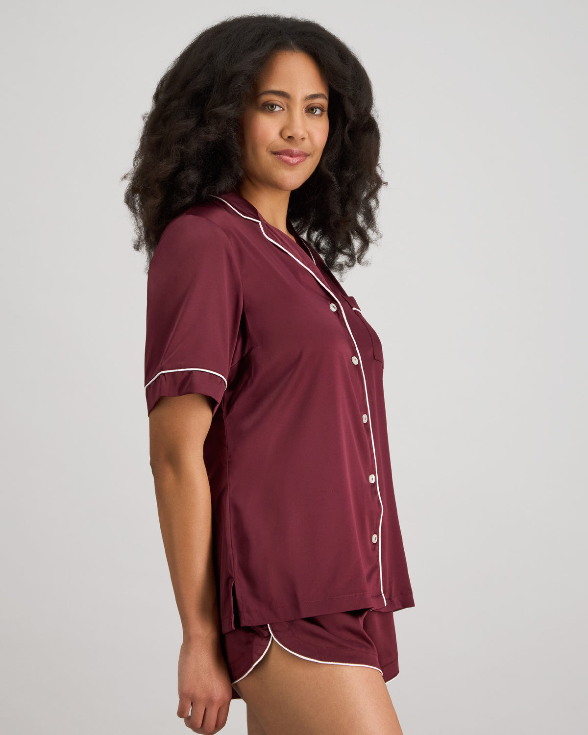 Model wears Holly Short Pj Set in FIG. On body side view