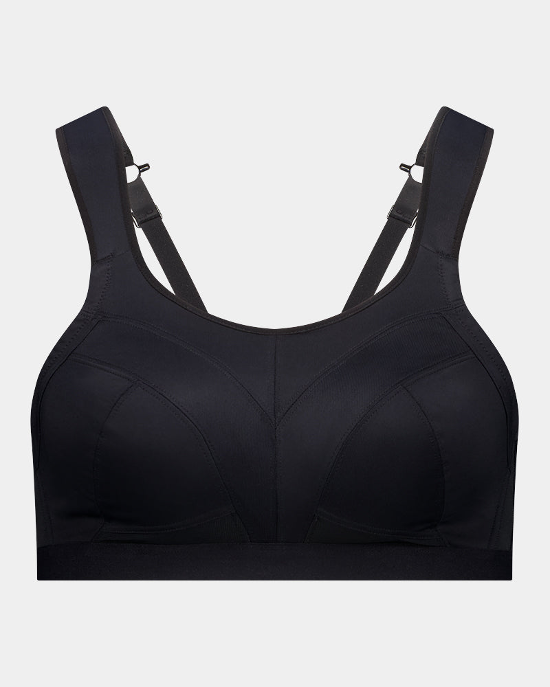 Stamina Wire Free Bra in BLACK. Flat lay front view