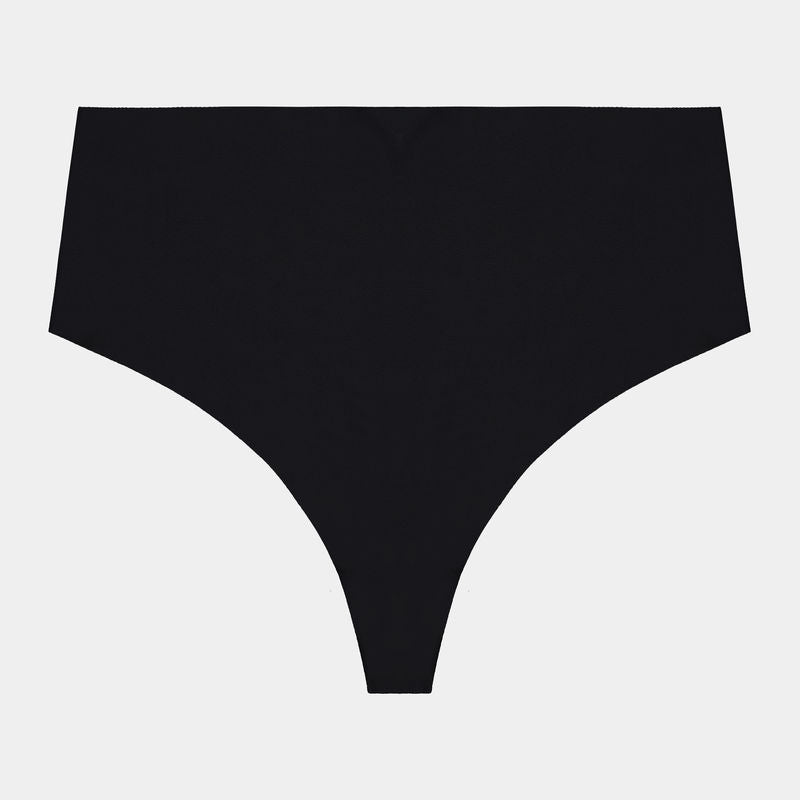 No Show Thong in BLACK. Flat lay front view