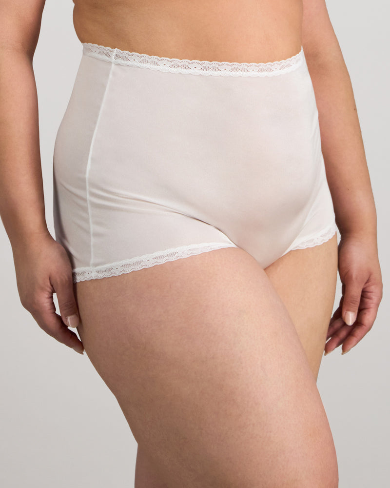 Nylon Tricot Full Brief in WHITE. Flat lay back view